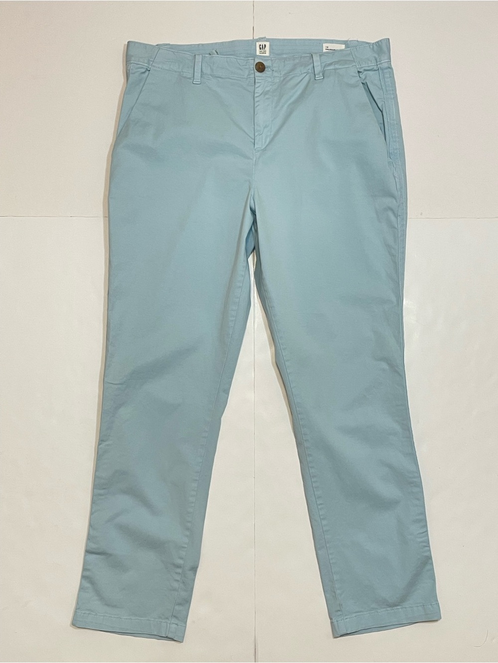 GAP Light Blue Girlfriend Chino Pants - Size 14 - Picture 2 of 13